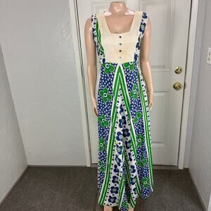 Vintage 70s Keone Women's Dress Cotton Floral Party Maxi Hawaiian Floral Mod M14